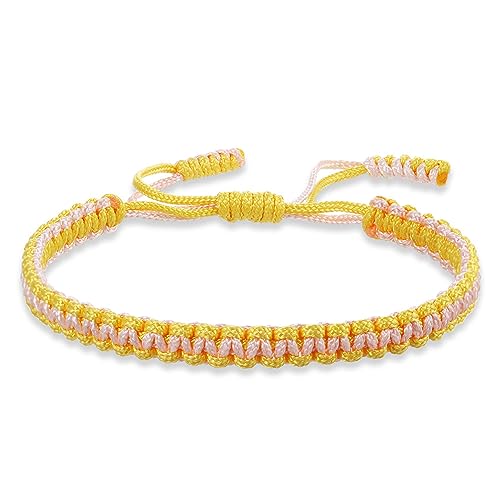 COLORFUL BLING Tibetan Buddhist Bracelets for Women Men Handmade Braided Rope String Lucky Protection Wristbands Prayer Family Couple Jewelry - color: yellow pink