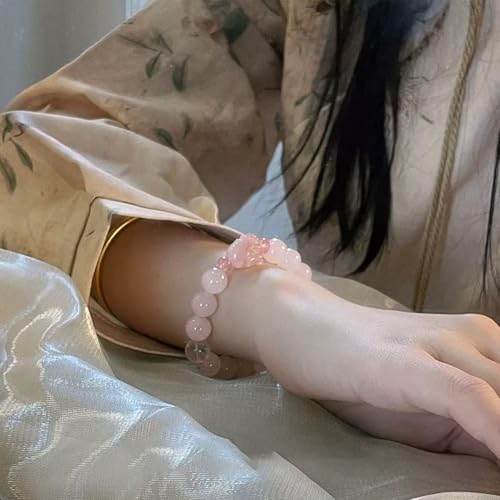 Rose Quartz Bracelet, 8mm Natural Gemstone Love Stone Jewelry Anxiety Relief & Meditation Support Heart Chakra Balance Valentine’s Mother’s Day Gift for Her - color: Goddess Peony pink