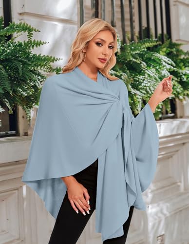 PULI Womens Elegant Cross Front Shawl Wraps Knitted Ponchos Cape Light Weight Poncho Sweater Soft Warm Travel Wraps - color: Blue