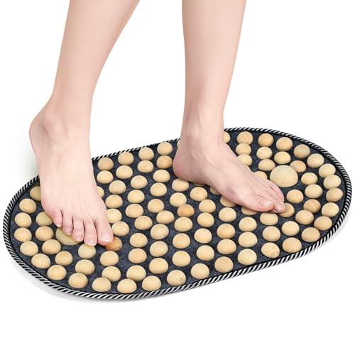 Feet Acupressure Mat, Wood Foldable Foot Massager Mat, Portable Pressure Point Massage Pad, Anti Fatigue Office Standing Desk Pad, Reflexoloy mat, Stand Up Pad, Relieve Foot Pain