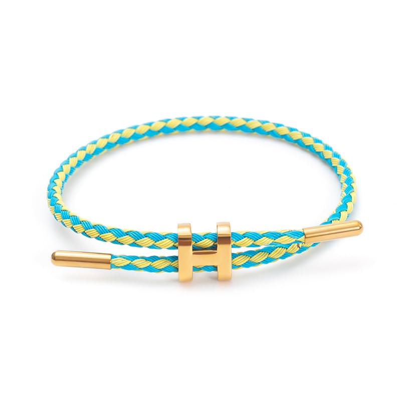 OSIRIDEH2 Bracelet with Adjustable Design Polished H Shape Buckle, Bracelets for Women, 18k Gold-plated Buckle Design Titanium Steel Wire Rope Women's Gift Jewelry - color: Yellow+Sky Blue