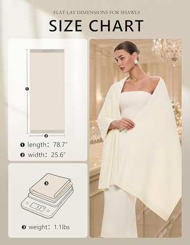 PULI Women's Pashmina Shawl Wraps for Evening Dress Large Scarf Blanket Long Wedding Bridal Winter Warm Shoulder Wrap - color: Warm Cream Ivory