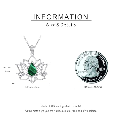 Lotus Necklaces for Women 925 Sterling Silver 7 Chakra/Yin Yang Pendant Necklace Spiritual Lotus Jewelry Birthday Yoga Gifts - style: Malachite-Lotus