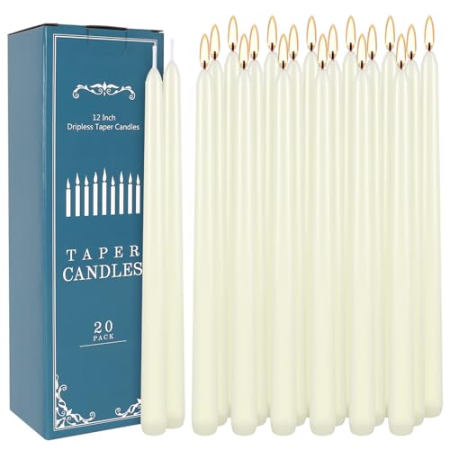 20 Pack Ivory Taper Candles 12 Inch Tall 3/4 Inch Thick Burn 10 Hours - color: 12"20pcs-Ivory