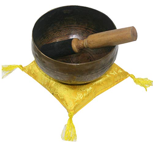 5113 SB 'B' Note Chakra Healing Antique Tibetan Auspicious Symbol Bowl Set ~ Nepal (4.75 inch diameter)