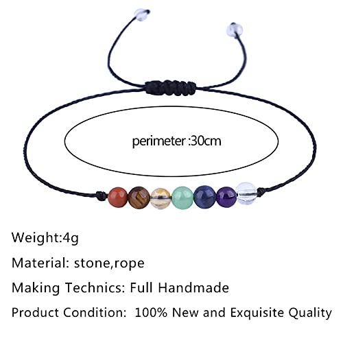 tenghong2021 Chakra Crystal Beaded Bracelet with Wish Card Adjustable Spiritual Anxiety Stone Beads Braide String Bracelet Yoga Meditation for Women Men Jewelry Birthday Gifts - style: Chakra
