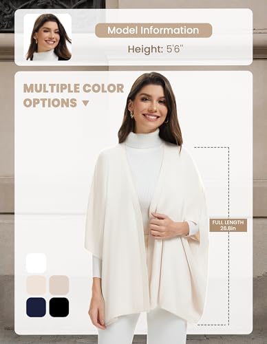 PULI Womens Open Front Shawl Wraps with Sleeves Casual Knit Poncho Shawls for Spring Fall Daily - color: Ivory White