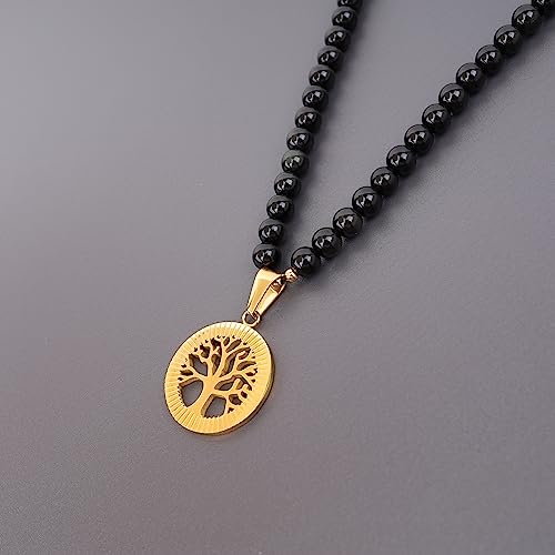 COAI Tree of Life Necklace 108 Mala Beads, Women's Men's Beaded Necklace, Japa Mala for Yoga Meditation 6mm - style: Obsidian & Tiger Eye