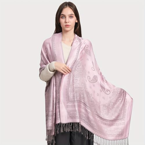 Ciormis Two Tone Silky Paisley Pashmina Shawl Scarf,Soft Women's Rave Jacquard Pashminas Wrap Scarves - color: B2#. Pink Paisley