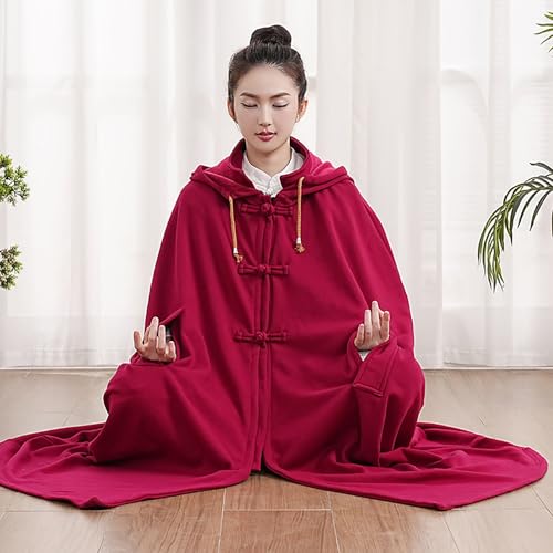 Meditation Buddhist Hooded Cloak Coat,Women Men Outfit Coat,Meditation Buddhist Hooded Cloak Monk - color: Red, size: X-Large