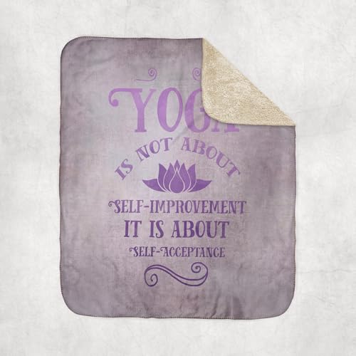 3dRose Yoga Self Acceptance Watercolor Calligraphy Sherpa Lined Blanket
