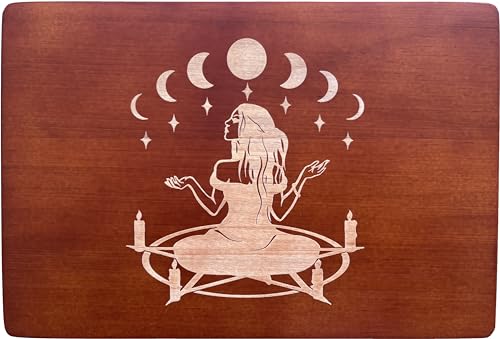 Altar Table, Meditation Table, Small Altar Table, Wooden Witch Altar, Wiccan Alter Table, Buddhist Shrine, Engraved Witch Pentacle with Surrounding Candles on Table Top, 12 × 8 inches - color: Pentacle Witch