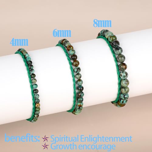 QOGIR 2pcs Handmade Healing Bracelet, Natural Gem Stone Crystal Elastic Bracelet - color: African Turquoise(Stone of Discovery), size: 8mm