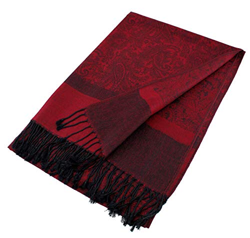 PASKMLNA Paisley Jacquard Pashmina Shawl Wrap Scarf Stole - color: Burgundy Black