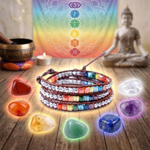 YGLINE Natural Stone Wrap Bracelet for Women Boho Bracelets Healing Crystal Beaded Bracelet Adjustable 3/5 Wraps Bracelet Handmade Birthday Gifts for Women - color: crystal cube-3w
