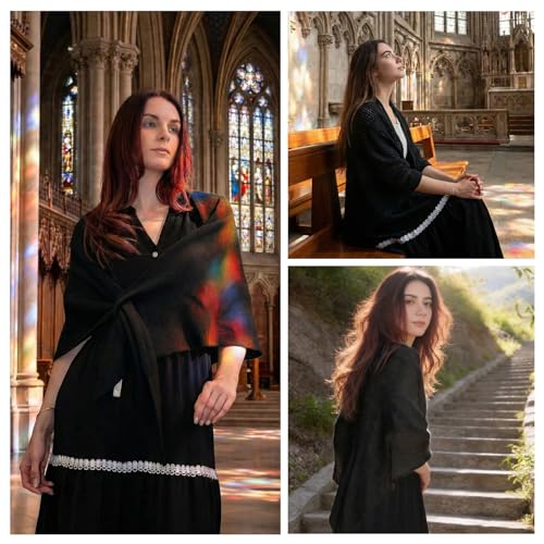 Cashmere Blend Shawl Wraps for Women,Cashmere Poncho Pashmina for Women Travel Scarf for All-Season with Gift Box - color: Black