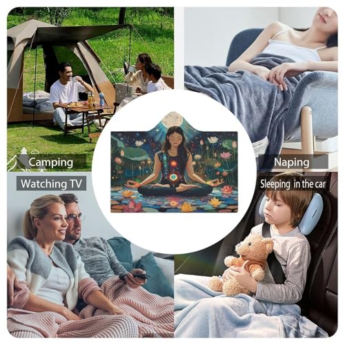 Seven Chakra Yoga Meditation Wearable Blanket Warm Cozy Throw Blanket Oversized Hooded Cape for Men Women - size: 60"x80"