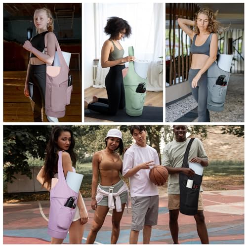 sportsnew Yoga Mat Bag, Large Opening Long Tote Yoga Mat Carrier Holder Bag with Waterproof Wet Pocket and Drawstring Water Bottle Pocket, Adjustable Shoulder Strap Storage Bag, patent pending - color: Pink