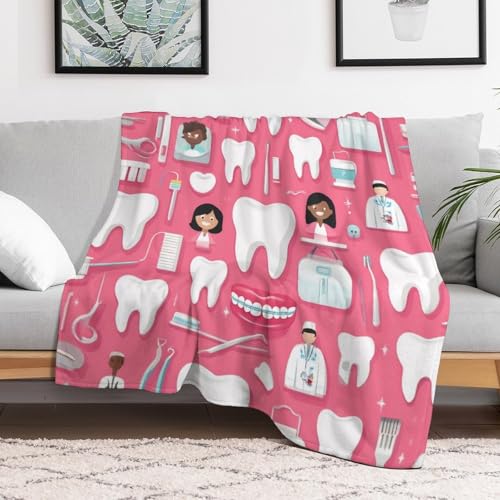 Fashion Bed Sofa Couch Cover, Unisex Blanket, Teeth Dental Seamless Pattern Pink Lightweight Flannel Blanket - color: Color294, size: 30"x40"