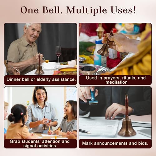 Large & Heavy Solid Brass Loud Hand Call Bell for Weddings, Christmas, School 11"(H) 5"(D) Antique Brass by THDC - color: Antique