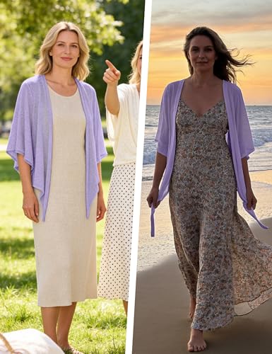 Shiyifa Women's Shrugs 3/4 Sleeve Open Front Cardigan Lightweight Tie Front Bolero Shrug - color: Purple, size: Medium