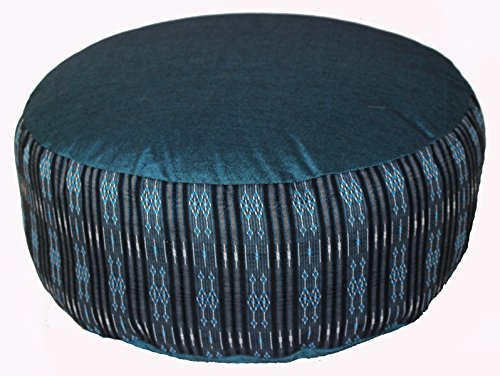 Meditation Cushion Zafu Pillow - Buckwheat and Kapok Fill - Global Weave Teal - color: Global Weave Teal