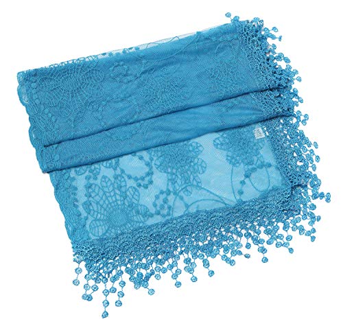 Cindy and Wendy Lightweight Soft Leaf Lace Fringes Scarf Bridal Veils shawl for Women - color: Blue