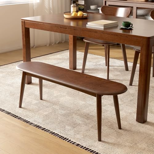 100% Solid Oak Wood Dining Bench, 47.2'' Entryway Bench Ottoman with Rounding Corner Design for Kitchen Living Room Bedroom, Walnut - size: 47.3inch-Walnut-Round Corner