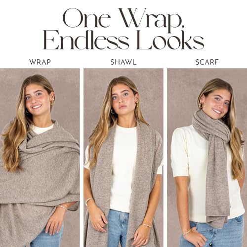 Velanio Cashmere Luxury Knitted Wrap Travel Shawl Scarf, Pashmina Stole, All-Season Scarf for Women Cashmere Wool Blend - color: Rice Flower