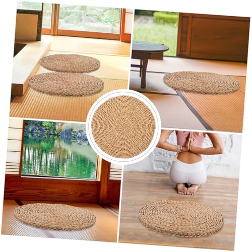 UKCOCO Meditation Cushion Thick 1.5cm Natural Woven Straw Floor Pillow for Sitting Indoor Mindfulness Yoga Cushion Pad, Sturdy Tatami Seat Mat for Home and Picnic Use