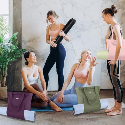 Yoga Mat Bag for Women, 100% Cotton Canvas Tote with Wet/Dry Pocket, Bottle Holder and Inner Zipper Pocket, 25L Carrier for Pilates and Travel - color: x-Pink