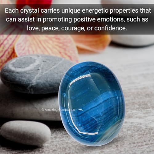 Amazing Gemstone Blue Onyx Crystals and Healing Stones - Large Palm Stone Crystals Piedra - Crystal for Good Luck, Balanced Positive Energy, Meditation - Unique Stocking Stuffers Gifts for Women, Men - color: Blue Onyx