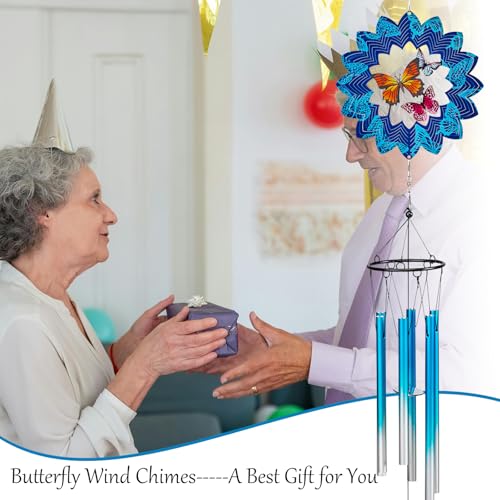 TUOKING Wind Chimes for Outside 3D Butterfly Wind Spinner Windchimes Outdoor Yard Hanging Decor for Garden Patio, Unique Gift for Mom,Women,Chimes Lovers