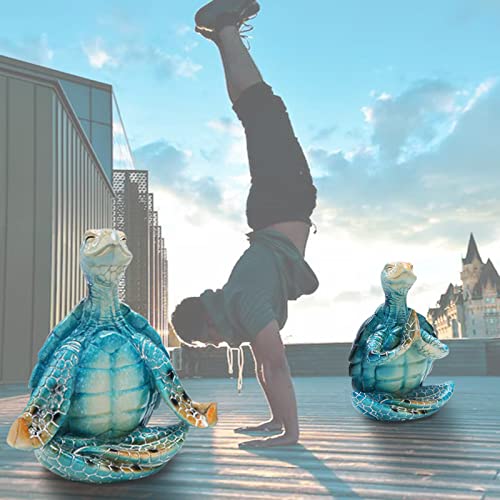 2Pcs Sea Turtle Meditating Yoga Statues - Beach & Home Office/Bedroom Decor - Resin Zen Turtle Figurines for Beachy Decor