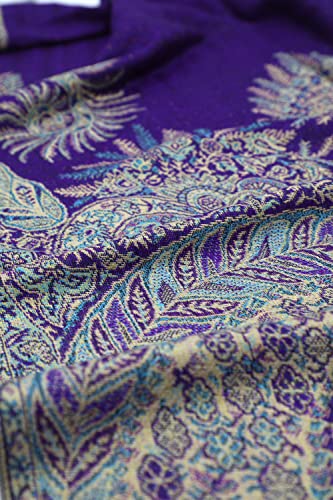 Achillea Reversible Paisley Pashmina Rave Scarf – Exotic Indian Shawls and Wraps for Evening Dresses, Festivals, All Seasons - color: Big Paisley Purple