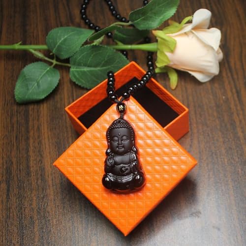 Natural black obsidian rainbow obisidan ice obsidian Maitreya launghing buddha necklace Amulet pendant bead chain - color: black obsidian baby buddha