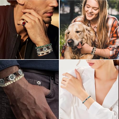 5pcs Wooden Bead Bracelet Set with Charm and Tassel for Men & Women - Stackable Boho Bracelets, Amber Color Scheme Adjustable Bracelet - color: White Cyan Brown