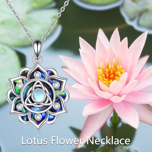 ONEFINITY Lotus Necklace 925 Sterling Silver Moonstone Pendant Necklace Yoga Lotus Jewelry for Women - style: Celtic Knot Lotus