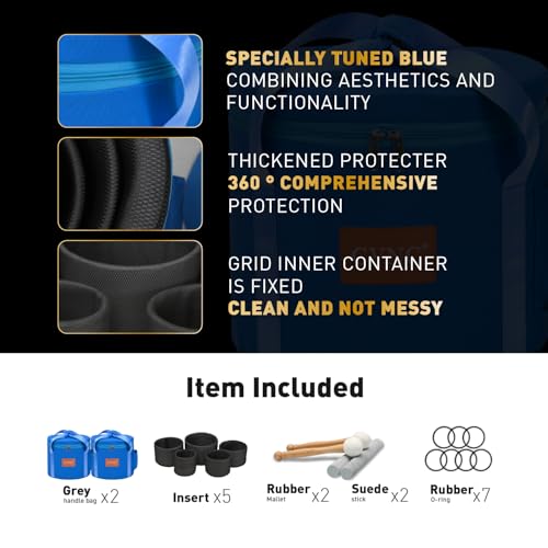 CVNC 440HZ 6-12 Inch Frosted Quartz Crystal Singing Bowls Chakra Set of 7 for Sound Healing with 2 PCS Travel Carry Case Bag - color: White-Blue Bag, size: 6"-12" White-Blue Bag
