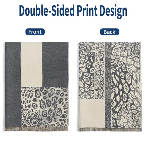 QIUTIMIY Pashmina Shawl Wraps for Womens Winter Scarf Reversible Pattern Designer Ladies Shawls and Wraps for Evening Dresses - color: Flower2-grey
