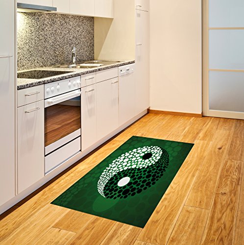 Ambesonne Ying Yang Area Rug, Digital Style Yin Yang Form Nature Themed Meditation Dots Print, Flat Woven Accent Rug for Living Room Bedroom Dining Room, 2' 6" x 5', Green Black White