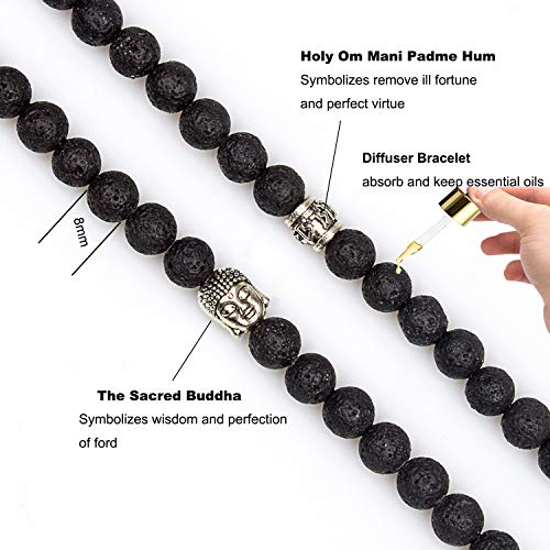 108 Mala Beads Necklace 7 Chakra Tree of Life Pendant Prayer Buddha Bracelets Healing Stone Yoga Men Women Jewelry - color: Natural lava flower beads