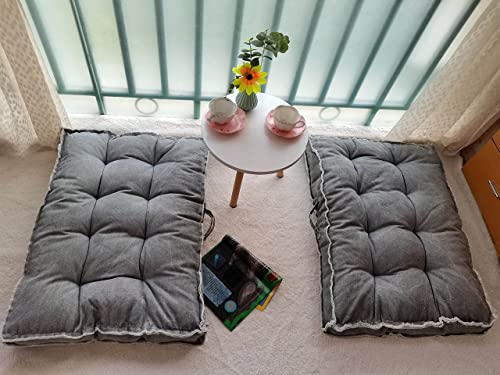 Large Floor Pillow Meditation Cushion,Tufted Seat Cushions Kids Reading Nook Cushion Floor Pillows Seating for Adults,Thick Floor Cushion Sitting Pillow for Living Room Balcony Outdoor(Gray)
