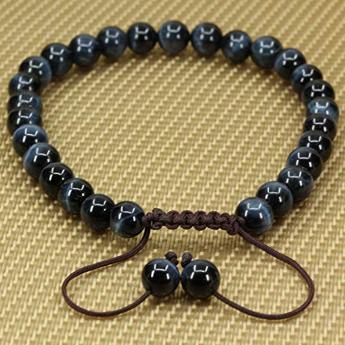 Angelstones Handmade Gemstone 6mm Round Beads Adjustable Braided Macrame Tassels Chakra Reiki Bracelets 7-9 inch Unisex - color: Blue Tiger Eye