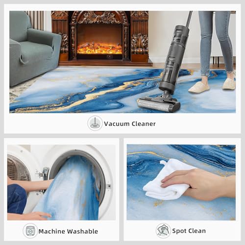 Light Luxury Marble Rug - 6x8 Area Rug, Blue Rugs for Living Room Bedroom, Fluid White Gold Washable Rugs, Non Slip Classroom Carpet, Soft & Low-Pile - color: Pattern#061, size: 6' x 8' (Rectangular)
