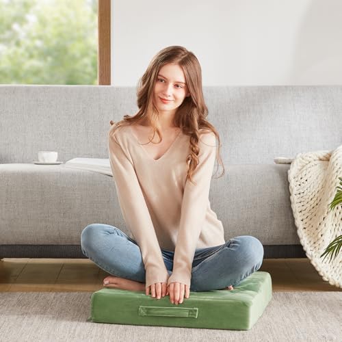 Codi High Density Foam Floor Pillow 2 Sets, Large Meditation Cushions Seating for Adults and Yoga Sitting, Washable Thick Couch Cushion with Soft Tufted Covers - 22 * 22 * 5inch Green