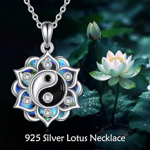 ONEFINITY Lotus Necklace 925 Sterling Silver Moonstone Pendant Necklace Yoga Lotus Jewelry for Women - style: Yin Yang Lotus