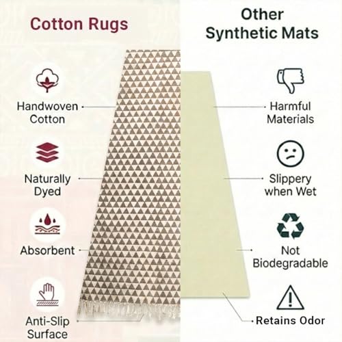 VINYASA Handwoven Cotton Yoga Rug Mat – Naturally Dyed | Absorbent, Washable Yoga Mat/Fitness Rug, Hatha, Pilates & Meditation - Non-Slip Grip | Extra Long & Wide | Trikon Series - color: Pomegranate