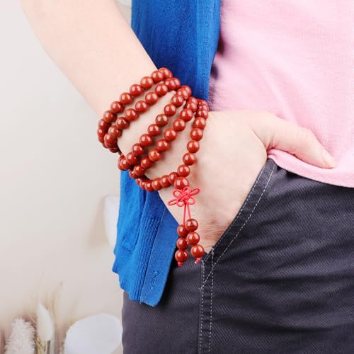 AD Beads 6mm 8mm 108 Prayer Mala Jasper Elastic Bracelet - Handmade Yoga Meditation Healing Power Energy Gifts for Unisex Adult. - color: Red Jasper(Calming)