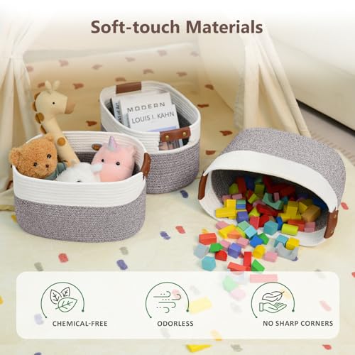 ECDYQXVU Cotton Rope Basket, Storage Baskets with Handle, 15x10x9 Inch Woven Basket for Shelves, Laundry, Towels, Clothes, Books (White Brown 1 Pack)